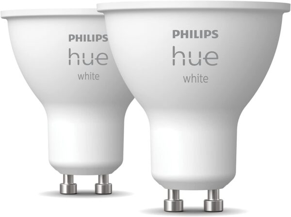 Philips Hue New White Smart LED Light Bulb 2 Pack [GU10 Spot] with Bluetooth Works with Alexa, Google Assistant, Apple Homekit for Indoor Home Lighting